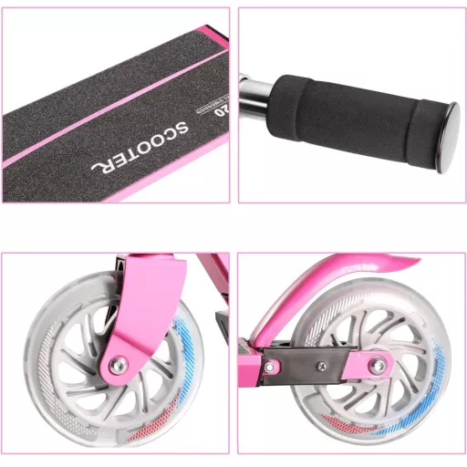 Monopattino pieghevole in alluminio con ruote LED rosa