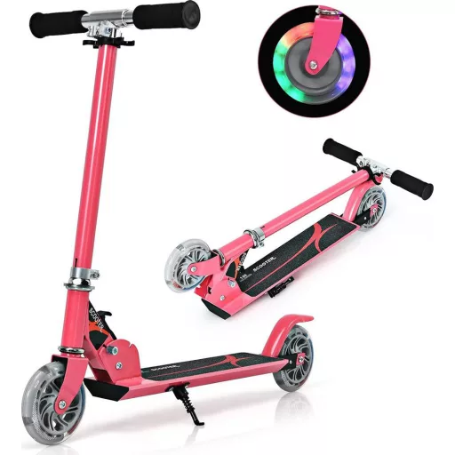 Monopattino pieghevole in alluminio con ruote LED rosa