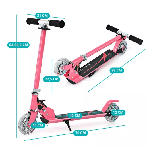 Monopattino pieghevole in alluminio con ruote LED rosa
