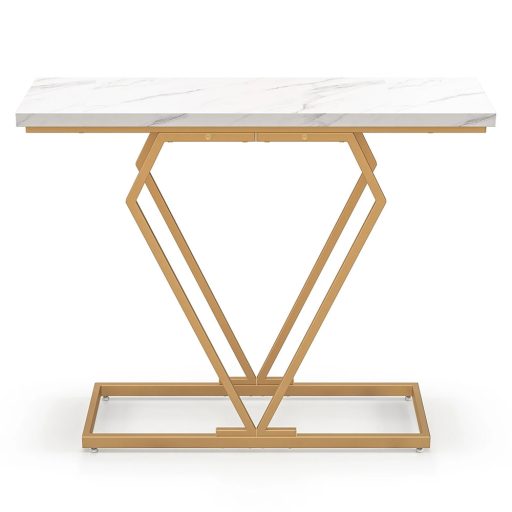 Tavolo a forma di diamante con piano in marmo sintetico