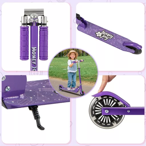 Monopattino pieghevole per bambini in alluminio con ruote LED, viola