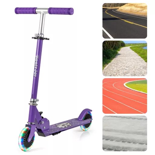 Monopattino pieghevole per bambini in alluminio con ruote LED, viola