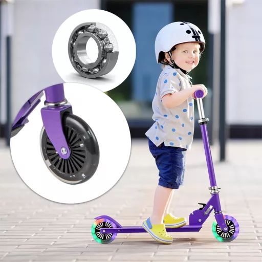 Monopattino pieghevole per bambini in alluminio con ruote LED, viola
