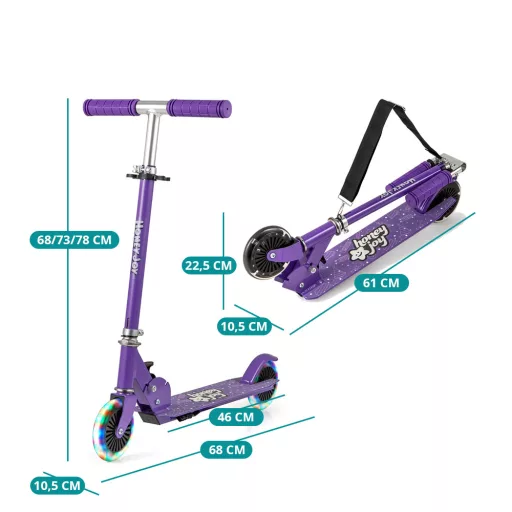Monopattino pieghevole per bambini in alluminio con ruote LED, viola