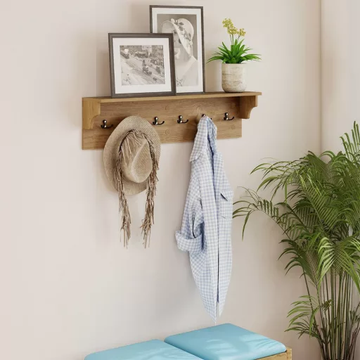 Scaffale da parete con 6 appendini, naturale