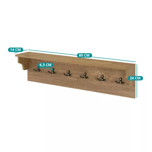 Scaffale da parete con 6 appendini, naturale
