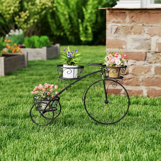 Vaso da Giardino a Forma di Bicicletta in Metallo