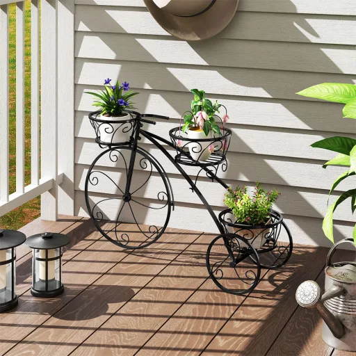 Vaso da Giardino a Forma di Bicicletta in Metallo