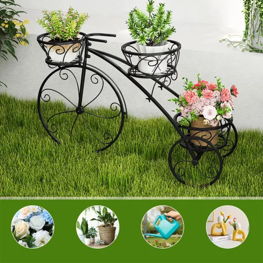 Vaso da Giardino a Forma di Bicicletta in Metallo