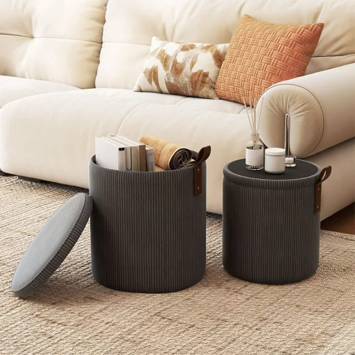 Set 2 pouf contenitore, grigio