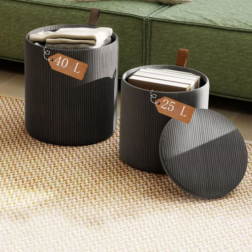Set 2 pouf contenitore, grigio