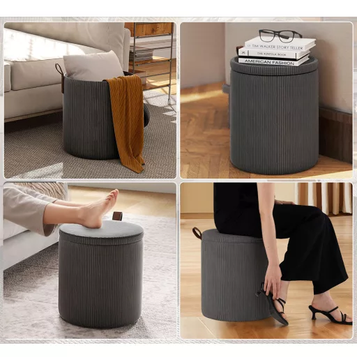 Set 2 pouf contenitore, grigio