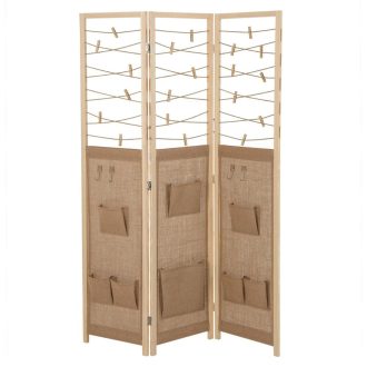   Divisore per stanze a 3 pannelli con 8 tasche e 4 ganci, naturale