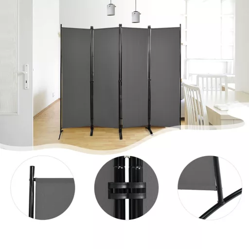 Divisore per stanze a 4 pannelli 173cm grigio