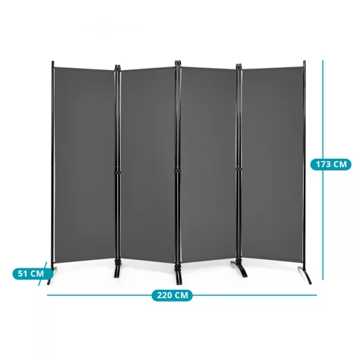 Divisore per stanze a 4 pannelli 173cm grigio