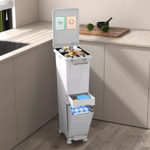 Contenitore per Rifiuti 3-in-1 con Ruote
