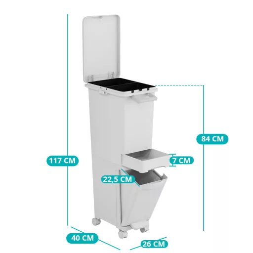 Contenitore per Rifiuti 3-in-1 con Ruote