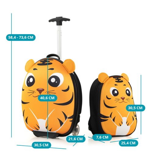 Set di valigia e zaino per bambini con ruote, arancione