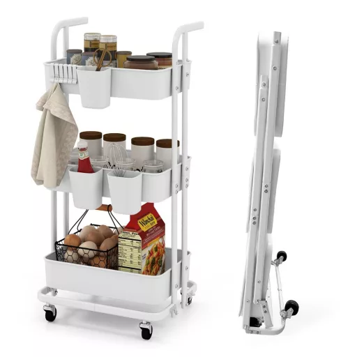Carrello da Servizio Pieghevole a 3 Ripiani