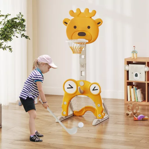 Canestro da Basket Regolabile 4-in-1 con Anelli, Arancione