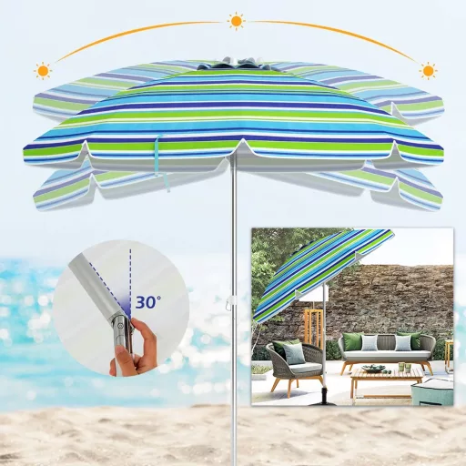 Ombrellone da spiaggia inclinabile 198 cm blu