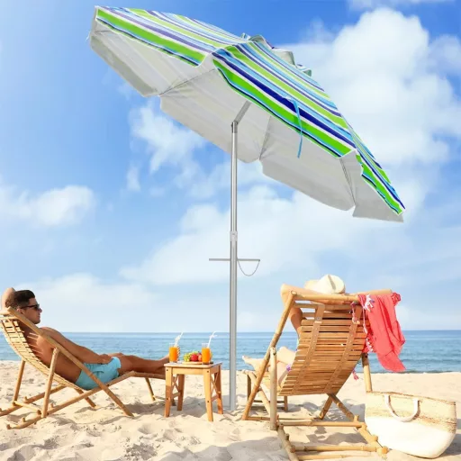 Ombrellone da spiaggia inclinabile 198 cm blu