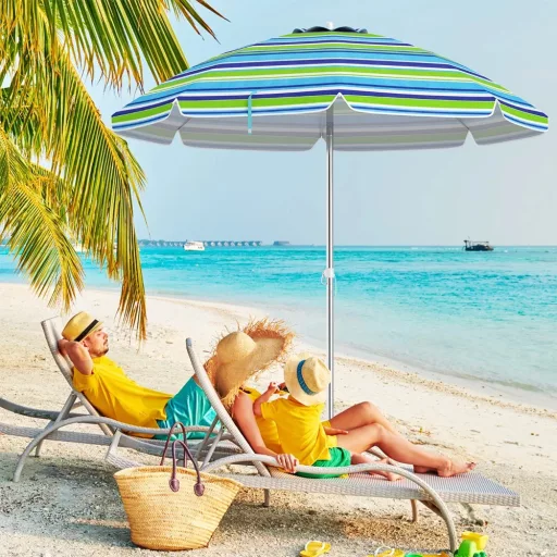 Ombrellone da spiaggia inclinabile 198 cm blu