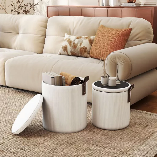 Set 2 pouf contenitore, crema