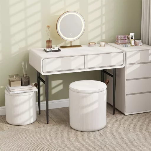 Set 2 pouf contenitore, crema