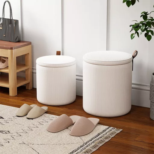 Set 2 pouf contenitore, crema