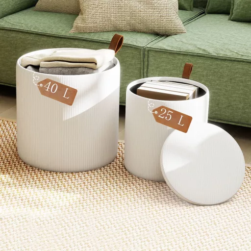 Set 2 pouf contenitore, crema