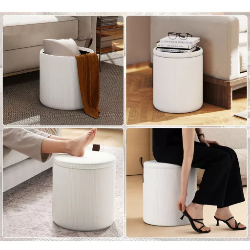 Set 2 pouf contenitore, crema