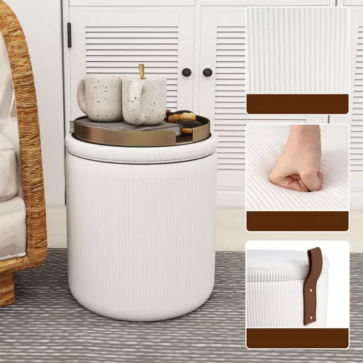 Set 2 pouf contenitore, crema