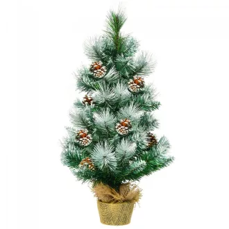 Albero di Natale Artificiale Decorato con Neve e Pigne 60cm