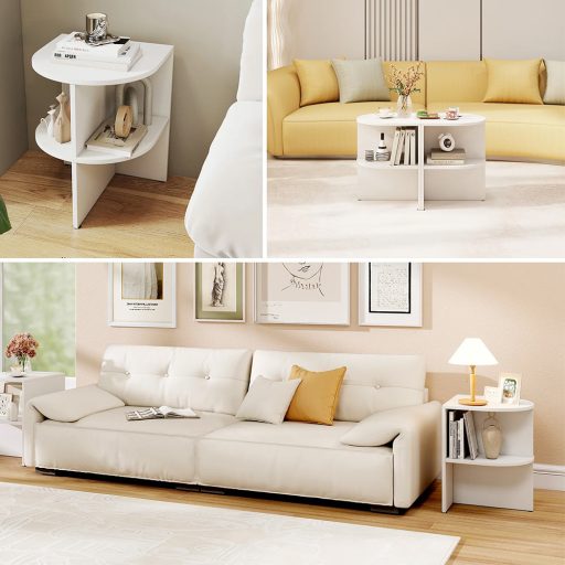 Tavolino Laterale Semicircolare con Ripiani Aperti