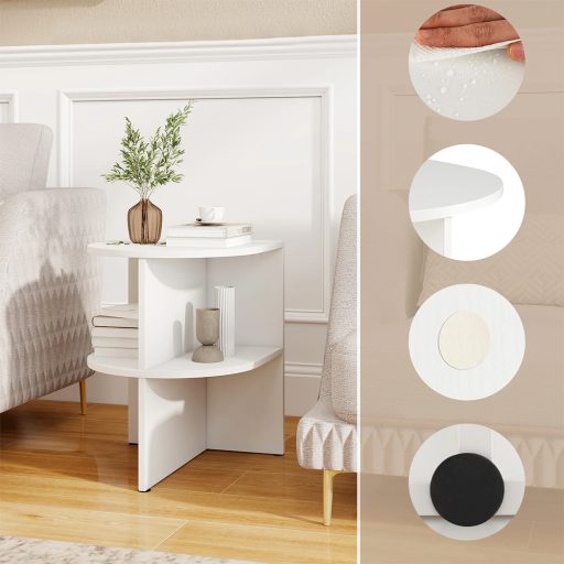 Tavolino Laterale Semicircolare con Ripiani Aperti