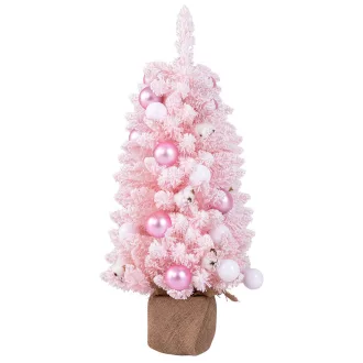 Albero di Natale Artificiale Neve con Decorazioni 90cm Rosa