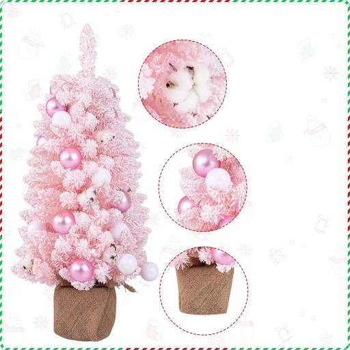 Albero di Natale Artificiale Neve con Decorazioni 90cm Rosa