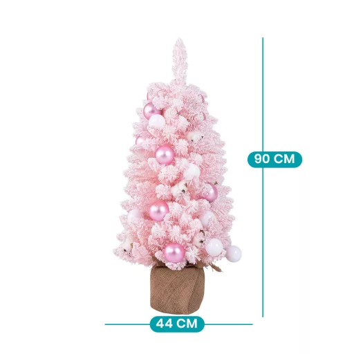 Albero di Natale Artificiale Neve con Decorazioni 90cm Rosa