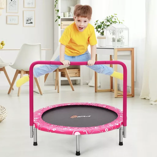 Trampolino Pieghevole per Bambini con Maniglia, Rosa