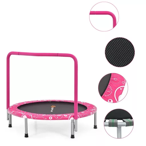 Trampolino Pieghevole per Bambini con Maniglia, Rosa