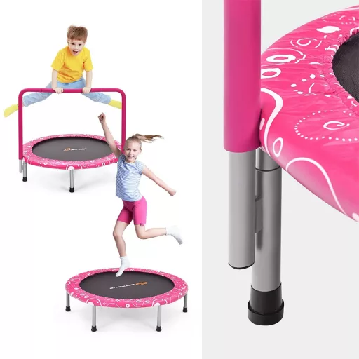 Trampolino Pieghevole per Bambini con Maniglia, Rosa