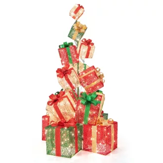 Torre di Scatole Regalo Illuminata con 450 LED, 170 cm
