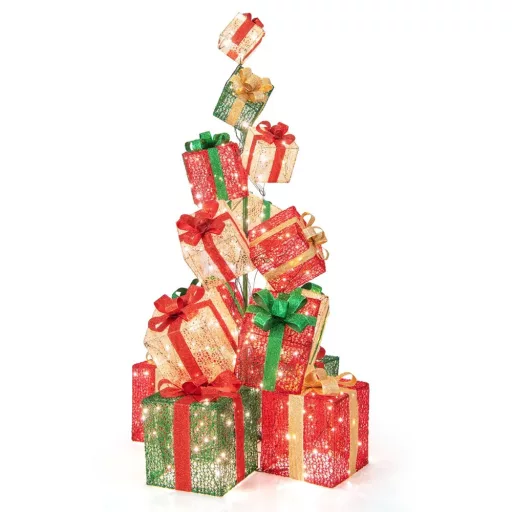 Torre di Scatole Regalo Illuminata con 450 LED, 170 cm