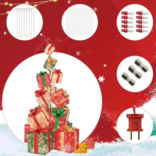Torre di Scatole Regalo Illuminata con 450 LED, 170 cm