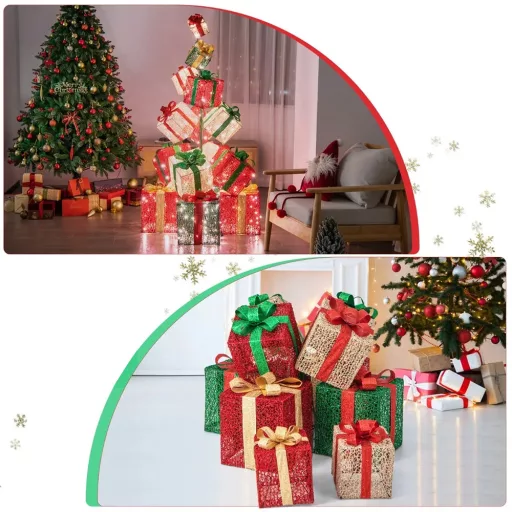 Torre di Scatole Regalo Illuminata con 450 LED, 170 cm