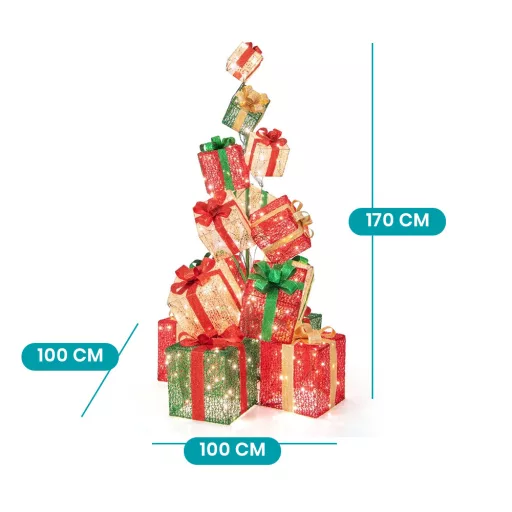 Torre di Scatole Regalo Illuminata con 450 LED, 170 cm