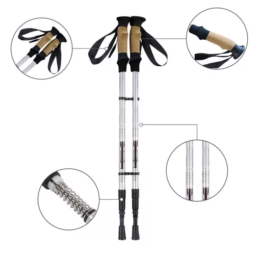 Bastone da Trekking Ultra-leggero Regolabile 65-135 cm, Argento
