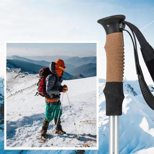 Bastone da Trekking Ultra-leggero Regolabile 65-135 cm, Argento