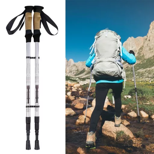 Bastone da Trekking Ultra-leggero Regolabile 65-135 cm, Argento